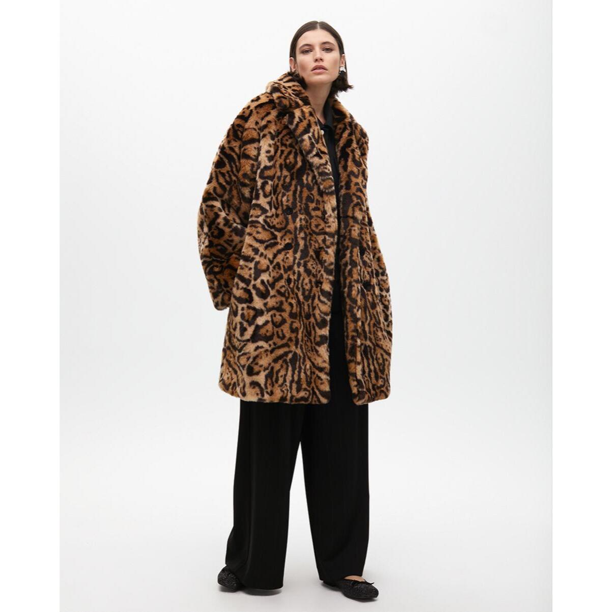 Cappotto Midi Incrociato Stampa Animalier