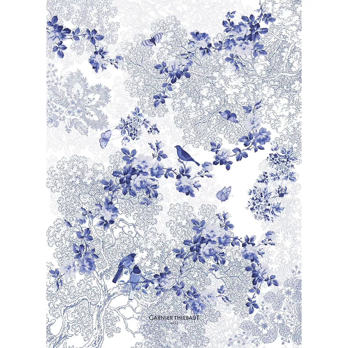 Torchon lin & coton lavé 190 g/m² imprimé bleu Voliere bleu