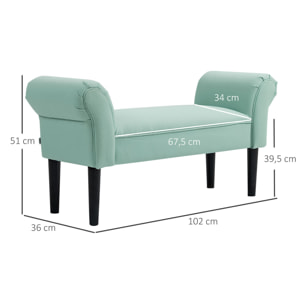 Banc banquette design contemporain accoudoirs courbés grand confort 102L x 31l x 51H cm vert d'eau