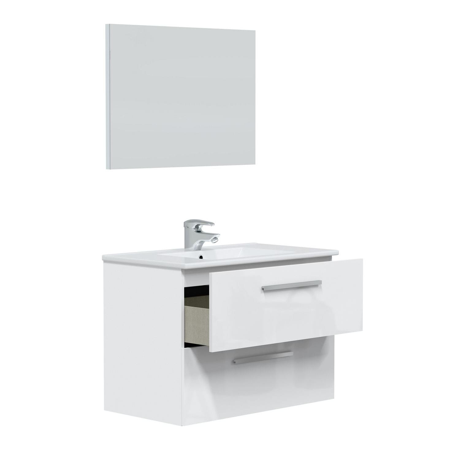 Mueble baño axel 2c 80cm color blanco brillo con espejo, sin lavabo