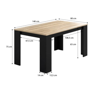 Mesa de comedor fija en negro y roble canadian 140X80 cm Naya Negro - Roble Canadian