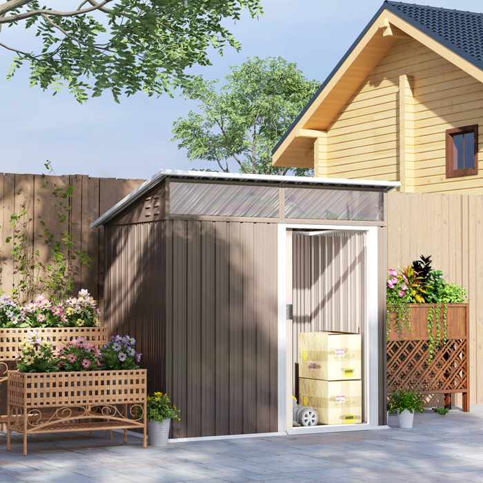 Caseta de Jardín Exterior 1,9m² 195x122x182 cm Cobertizo de Jardín Exterior con Base Refuerzo (Suelo NO Incluido) Puerta Corredera Ventanas Cobertizo para Terraza Patio Marrón