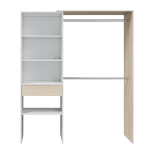 Guardaroba Miramar, Struttura per cabina armadio, Armadio aperto senza ante, Cabina armadio, cm 158x40h187, Bianco e Rovere