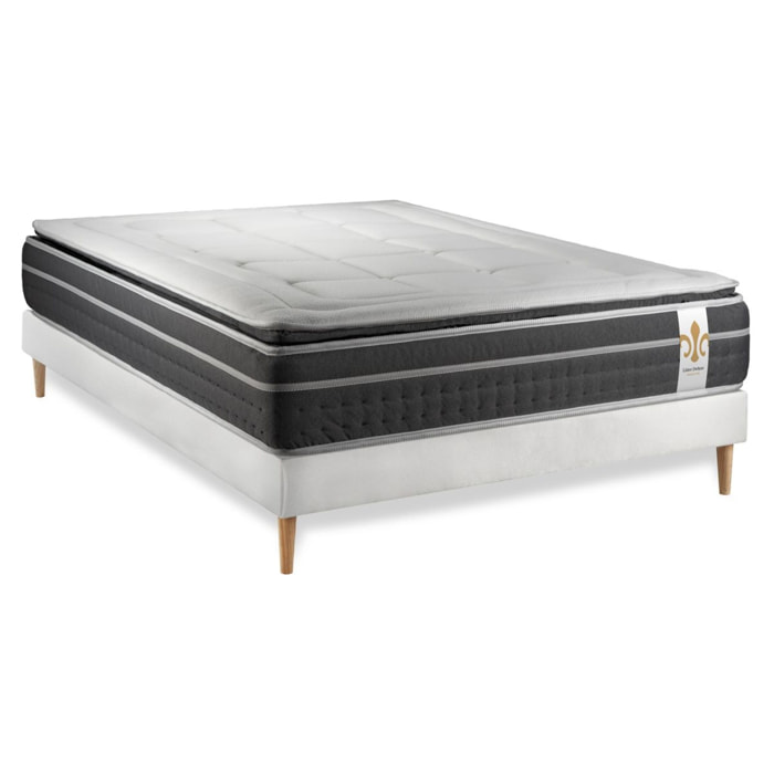 Ensemble Matelas Trente PLUS - 30cm - Hybride - Effet nuage avec surmatelas intégré - Sommier kit Blanc
