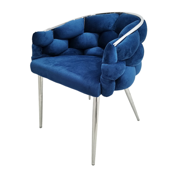 Set di 2 sedie Grace in velluto blu intrecciato con gambe nere