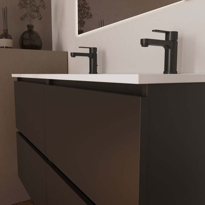 Conjunto de Baño Kaji | Mueble de Baño Suspendido | 120 cm Negro| Cuatro Cajones | Lavabo Encastrado | No incluye Espejo | Alday