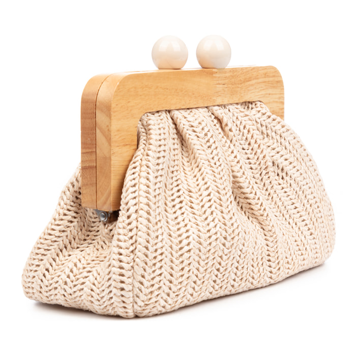 BeneLario Borsa a tracolla Donna. Tessuto con dettagli in legno naturale e pelle sintetica.