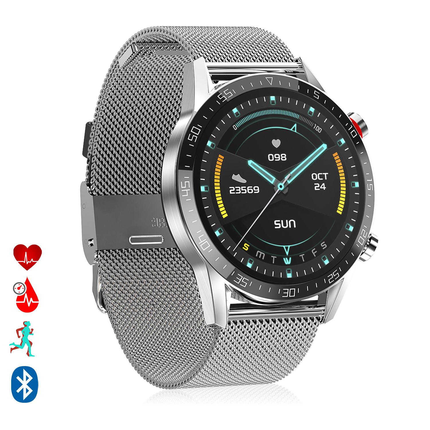 Smartwatch L13 pulsera de metal con modo multideportivo, monitor cardiaco, tensión y O2 en sangre