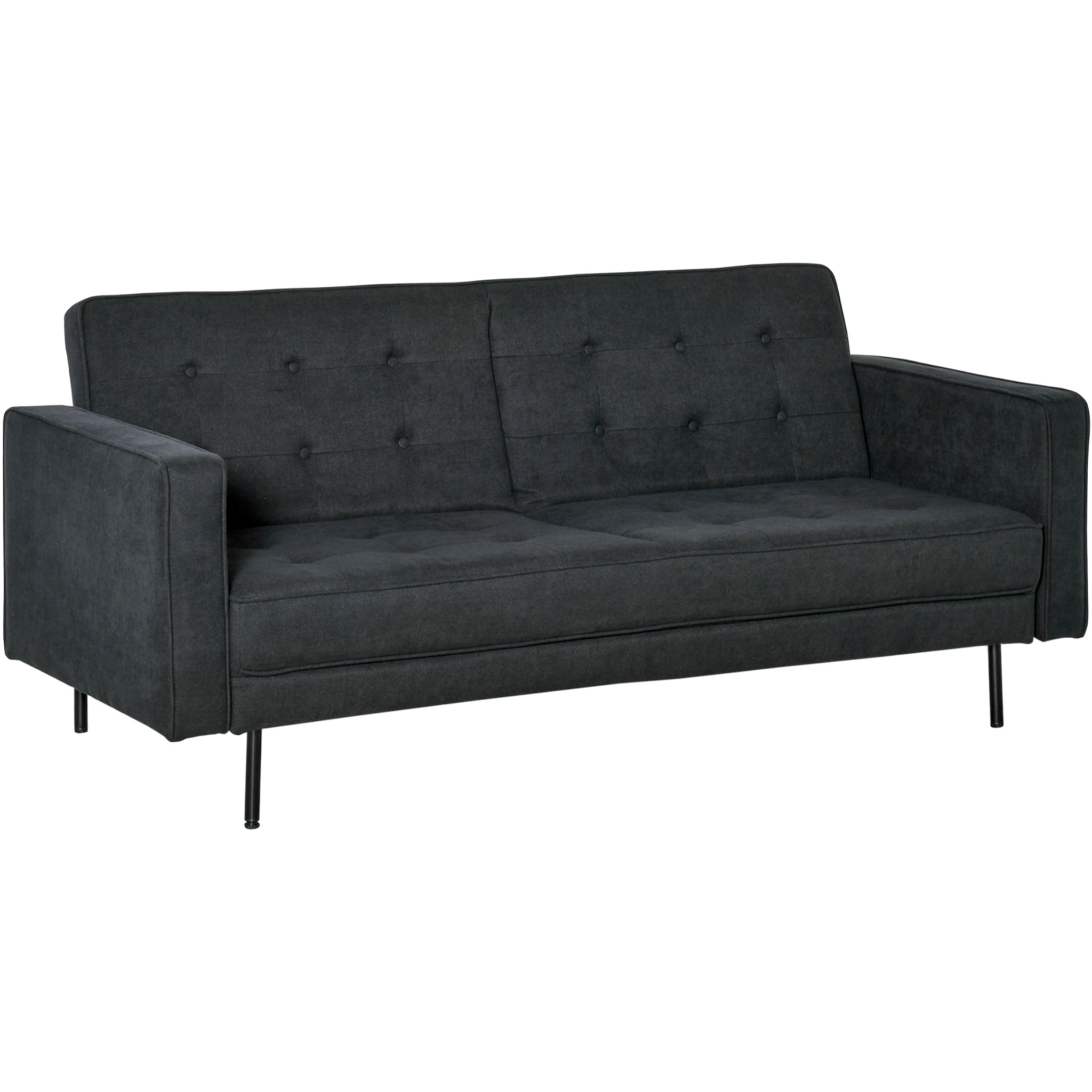 Canapé convertible 2 places style Chesterfield capitonné dossier inclinable 3 positions tissu gris foncé