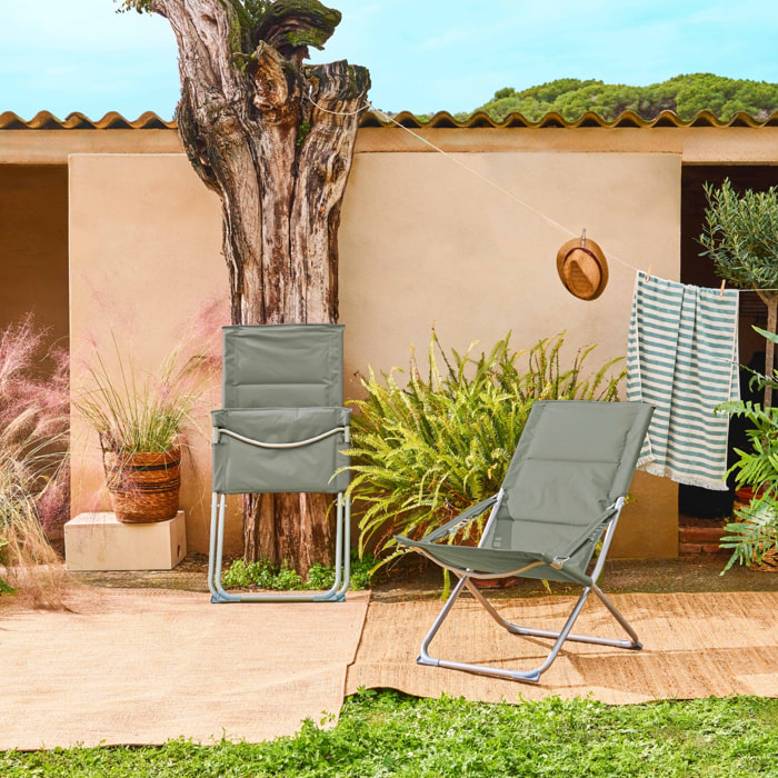 Lot de 2 chaises pliantes kaki PARMA en acier / polyester 600D. 84 x 62 x 87 cm
