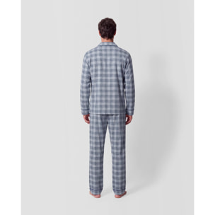 Pijama largo camisero algodón cuadro seren índigo