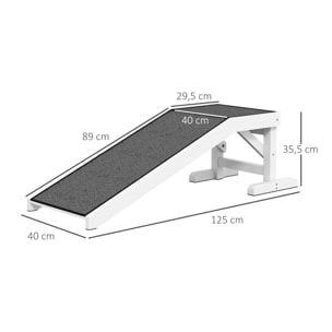 Rampa para Perros de Madera Rampa para Mascotas para Cama/Sofá con Alfombra Antideslizante para Perros Pequeños Medianos y Grandes 125x40x35,5 cm Blanco y Gris