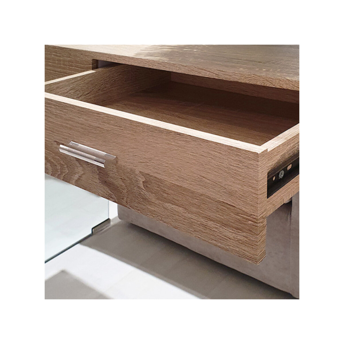 Console en verre trempé et caisson avec tiroirs en bois - GLASS