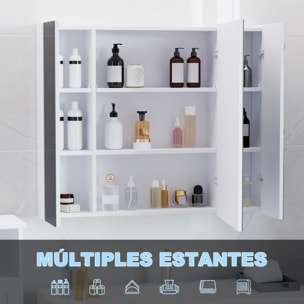 Armario de Baño con Espejo y Luces LED Armario con Espejo para Baño con Estantes Ajustables y USB Mueble para Baño Estilo Moderno 90x15x75 cm Blanco