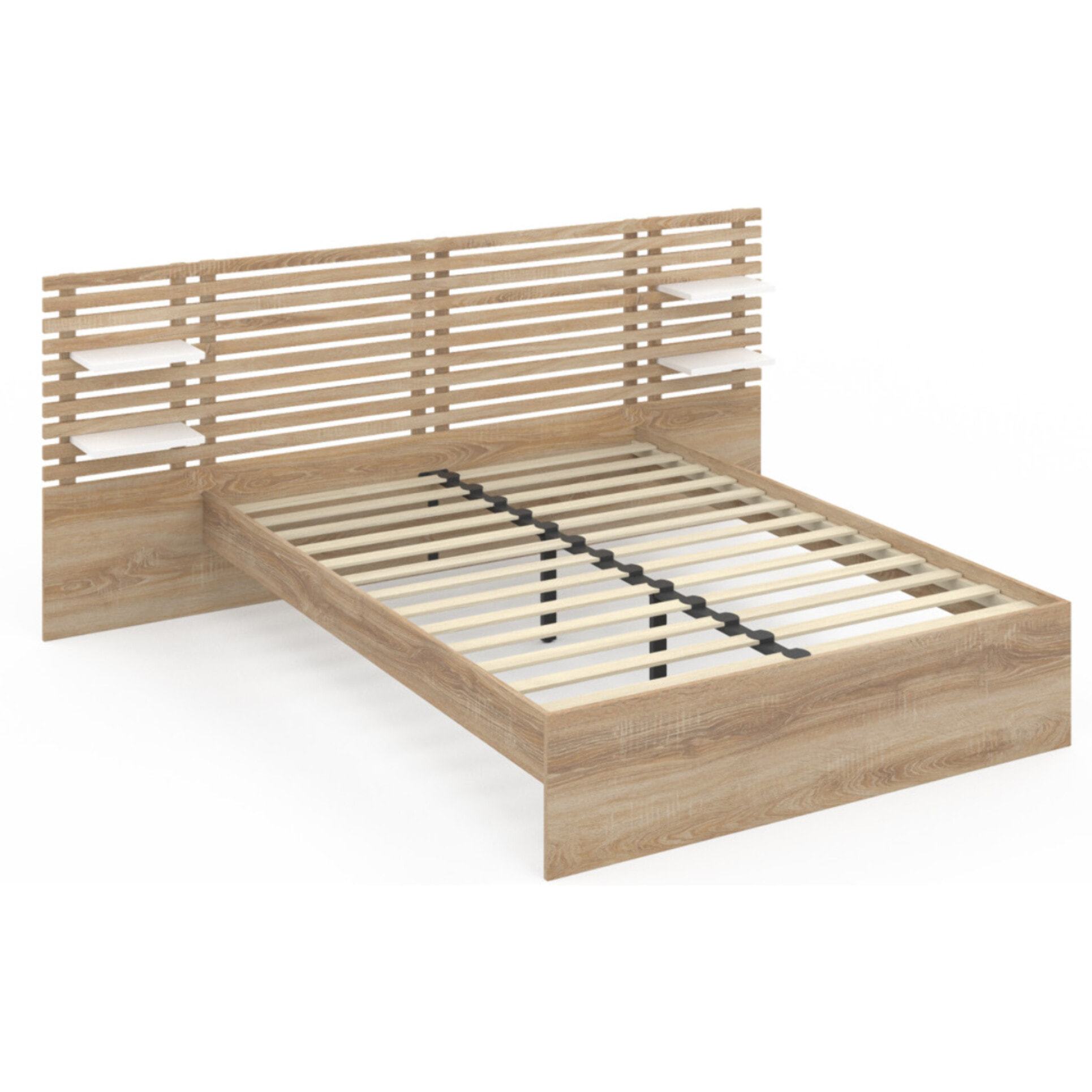 Lit Rosalia 140x190cm tête de lit tasseaux et tablettes