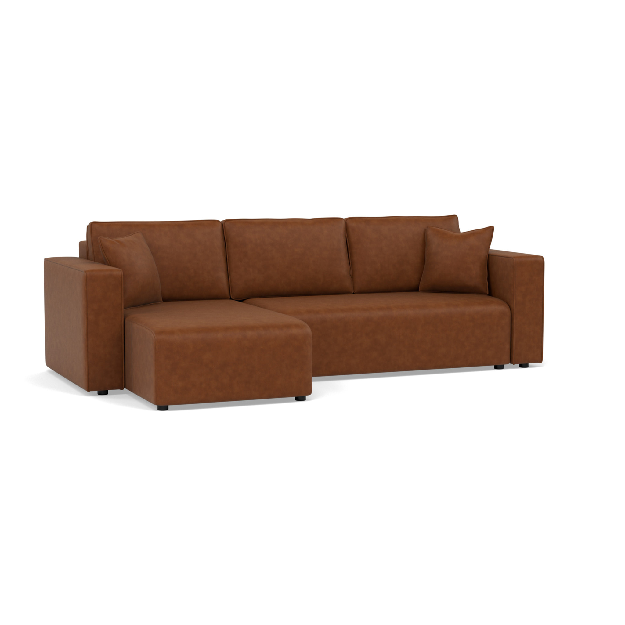 Topaze - canapé d'angle réversible 4 places convertible avec coffre en simili - Cognac
