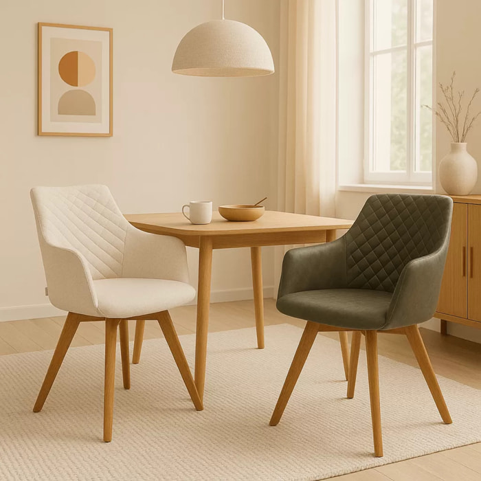 Chaise avec accoudoirs pivotante Coco crème et chêne Kare Design