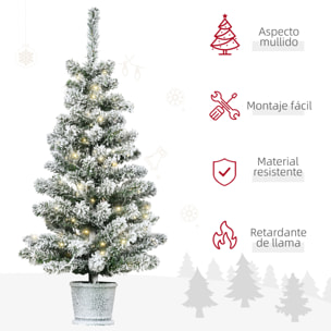 Árbol de Navidad Pequeño Artificial 90 cm con Luces LED 116 Ramas Base Desmontable y Soporte de Metal Decoración Navideña para Interior Ø40x90 cm Verde y Blanco