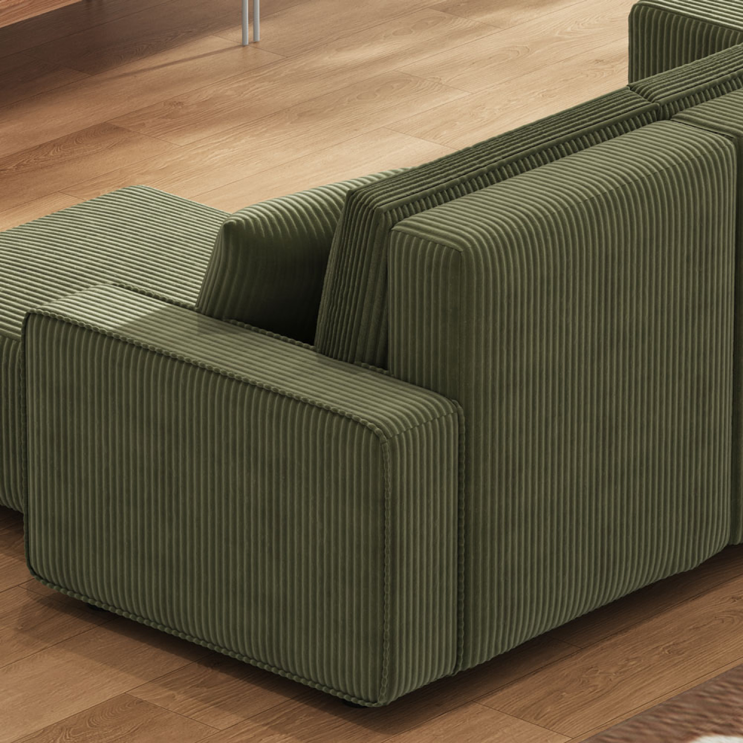 LUBEC Canapé panoramique convertible 6 places avec coffre en velours côtelé vert