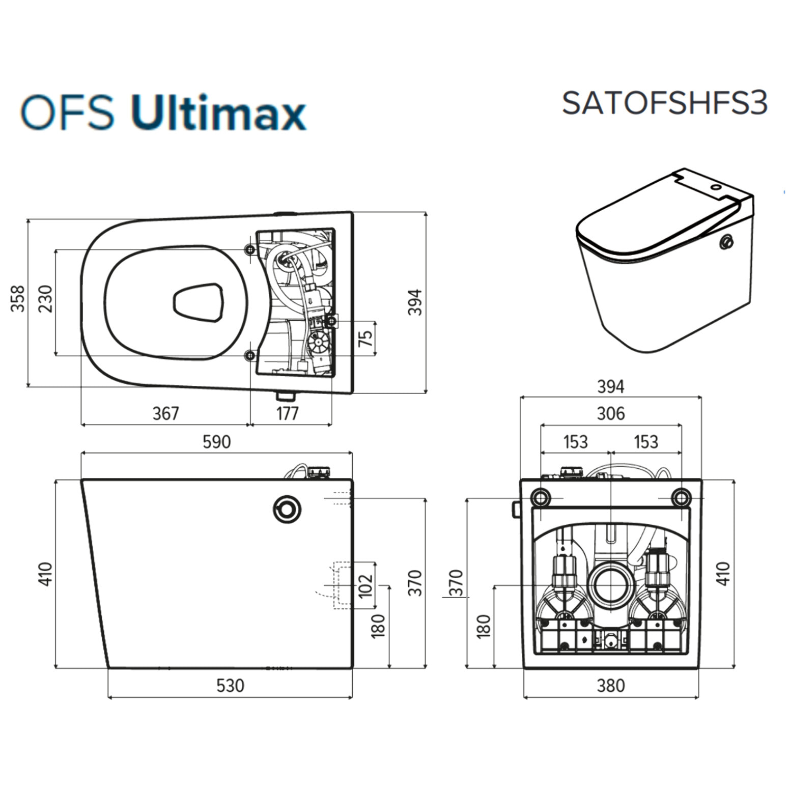 Ultimax WC hybride avec réservoir intégré et abattant frein de chute (SATOFSHFS3)