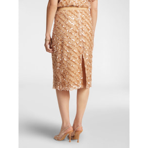 Elena Mirò - Falda recta de lentejuelas - Beige