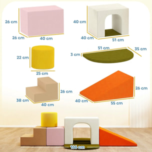 Parcours motricité bébé 8 pièces mousse EPE déhoussable tissu multicolore