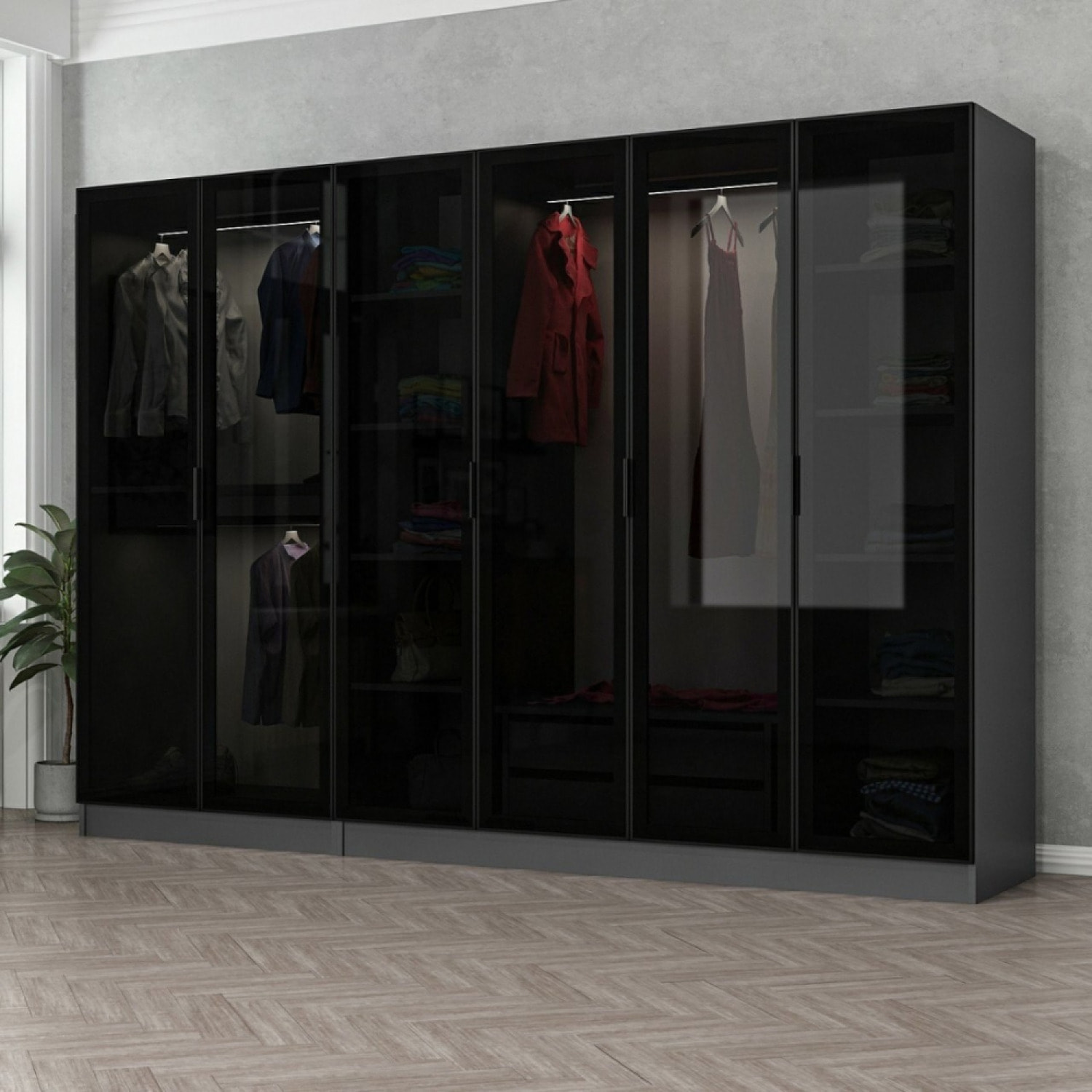 Dressing avec étagères et penderie - 15 espaces de stockage - 270 x 210 x 52 cm YAGETA