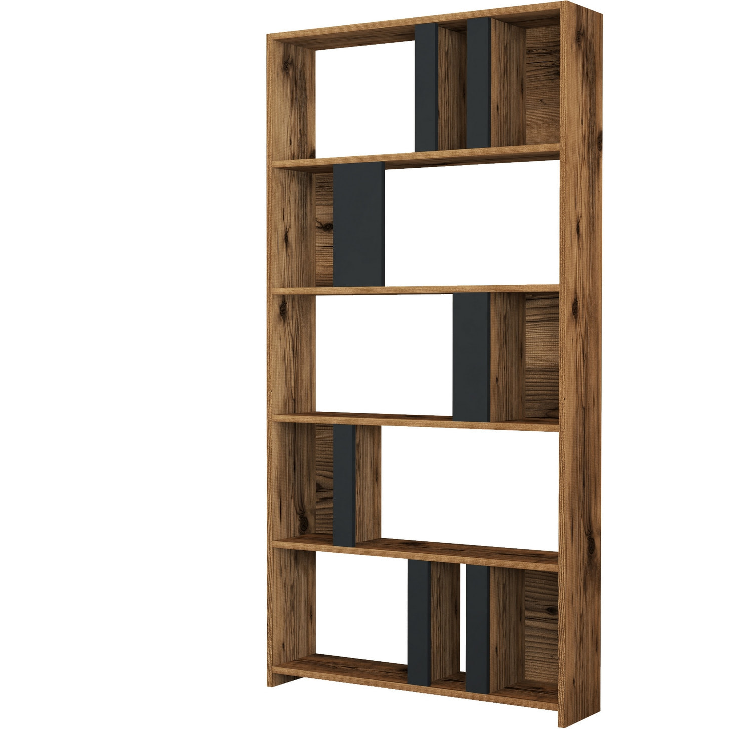 Bibliothèque 5 étagères effet bois noyer et gris anthracite SIERRA