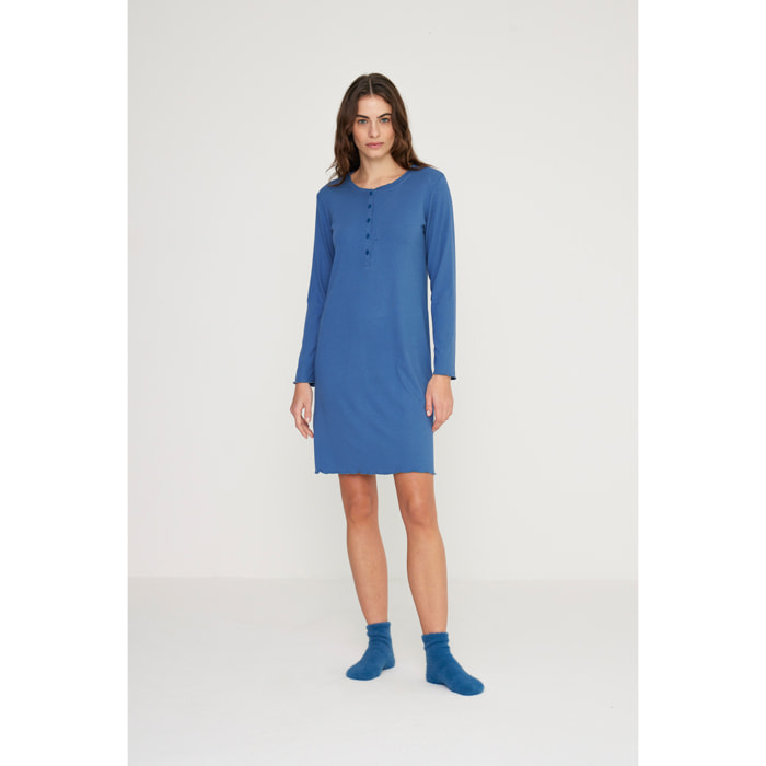 Camicia da notte donna florencia in costina di viscosa con collo a cinque bottoni Noidinotte