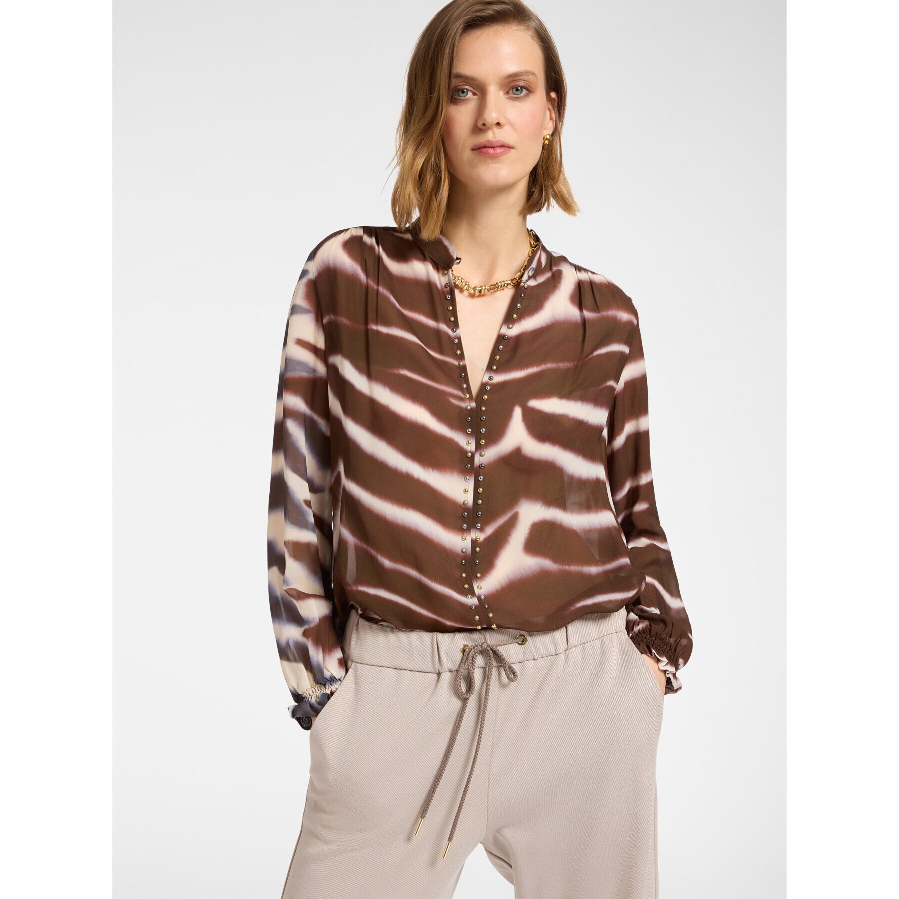 Elena Mirò - Blusa estampada con tachuelas - Marrón