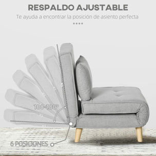 Sofá Cama Individual Sillón Cama Plegable Tapizado en Lino Sintético con Respaldo Ajustable en 6 Posiciones y Almohada Sofá Cama para Salón 72x78x79 cm Gris