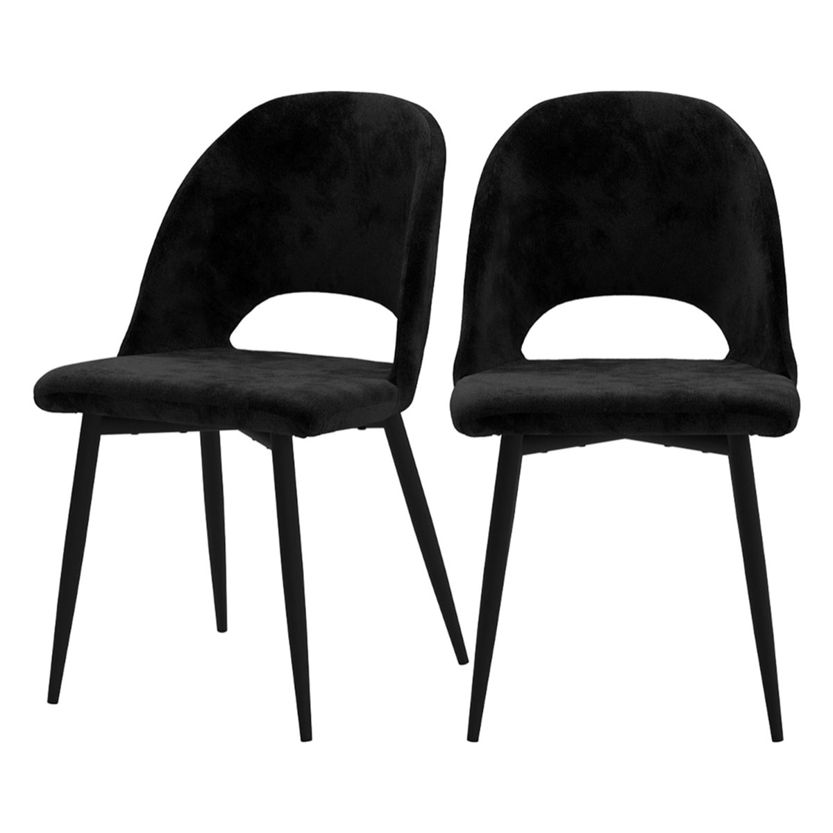 Lot de 2 chaises noires en velours et pieds en métal - Pénélope