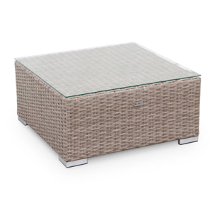 Salon de jardin Premium en résine tressée arrondie – VINCI – Résine naturelle style osier. coussins gris foncé – 5 places. haut de gamme