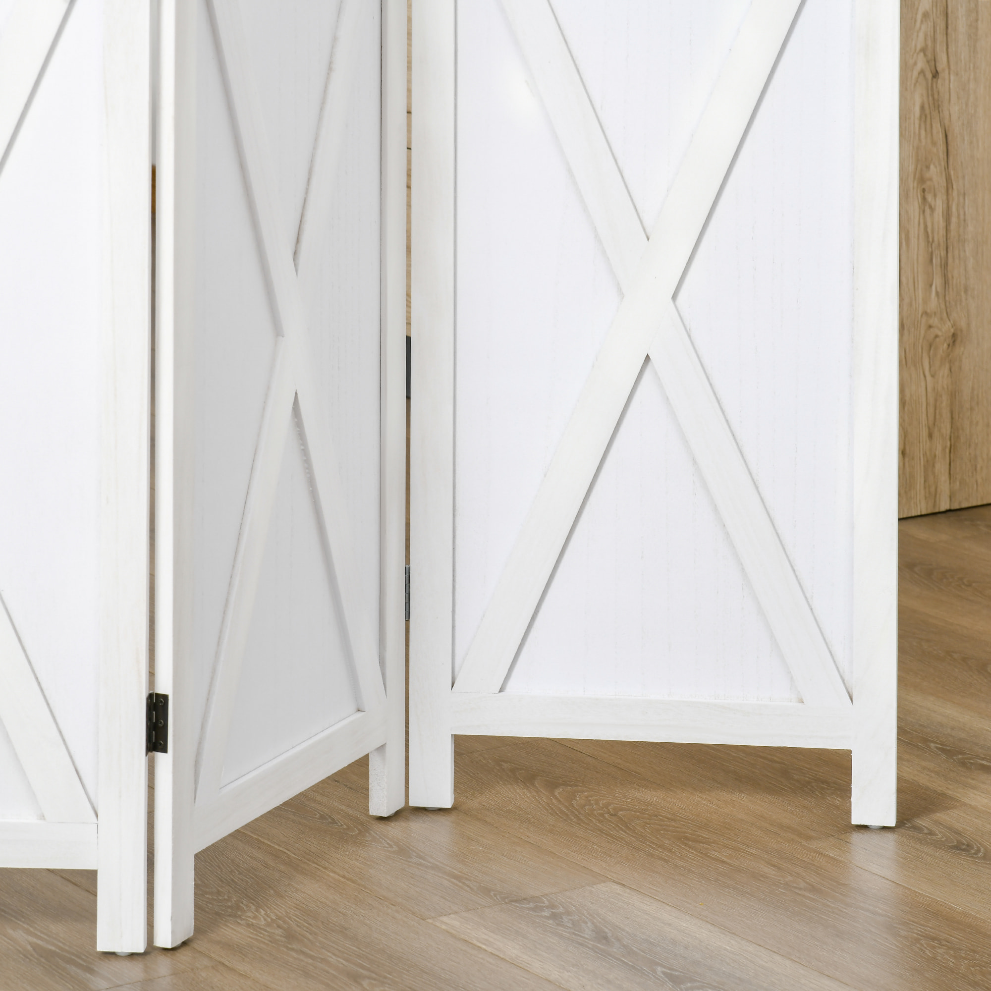 HOMCOM Biombo de 4 Paneles Separador de Ambientes Plegable 182x170 cm Divisor de Habitación de Madera Decoración Elegante para Dormitorio Salón Blanco