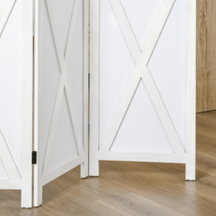 HOMCOM Biombo de 4 Paneles Separador de Ambientes Plegable 182x170 cm Divisor de Habitación de Madera Decoración Elegante para Dormitorio Salón Blanco