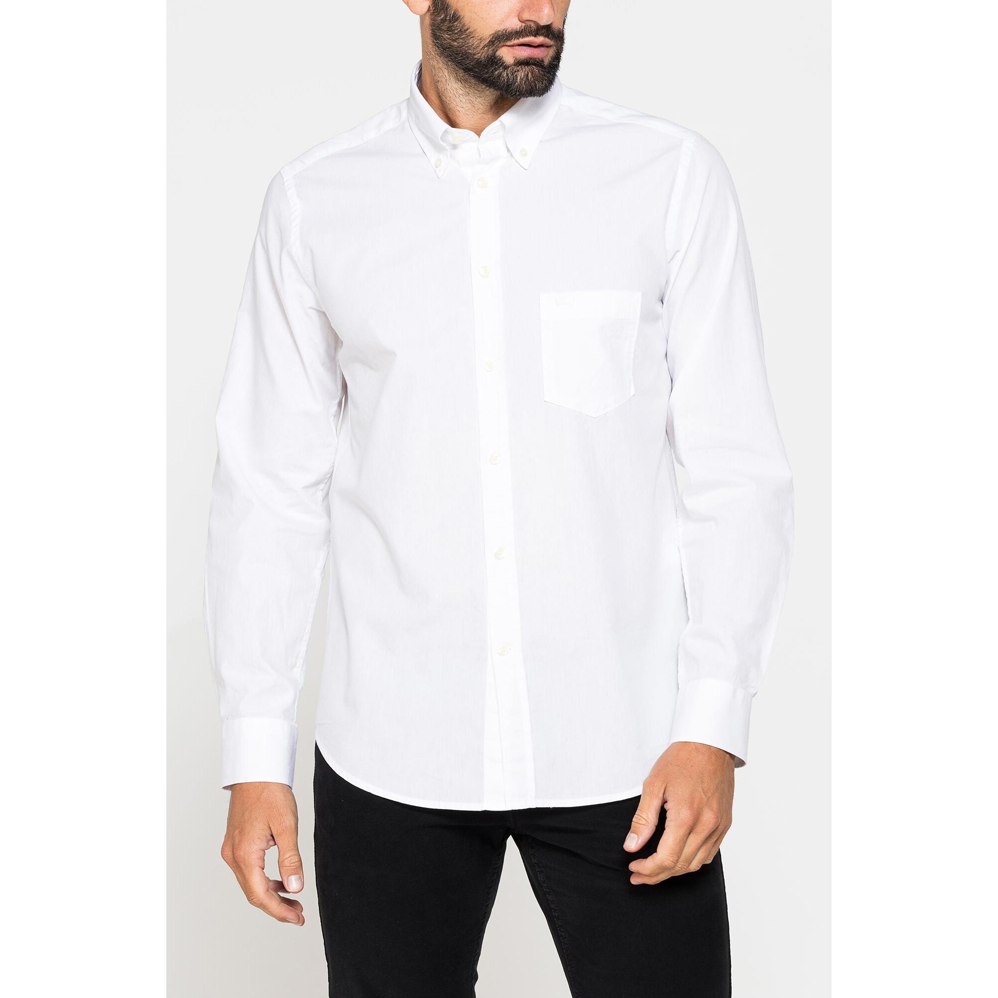 CAMICIA FANTASIA TINTO FILO CON COLLO BUTTON-DOWN