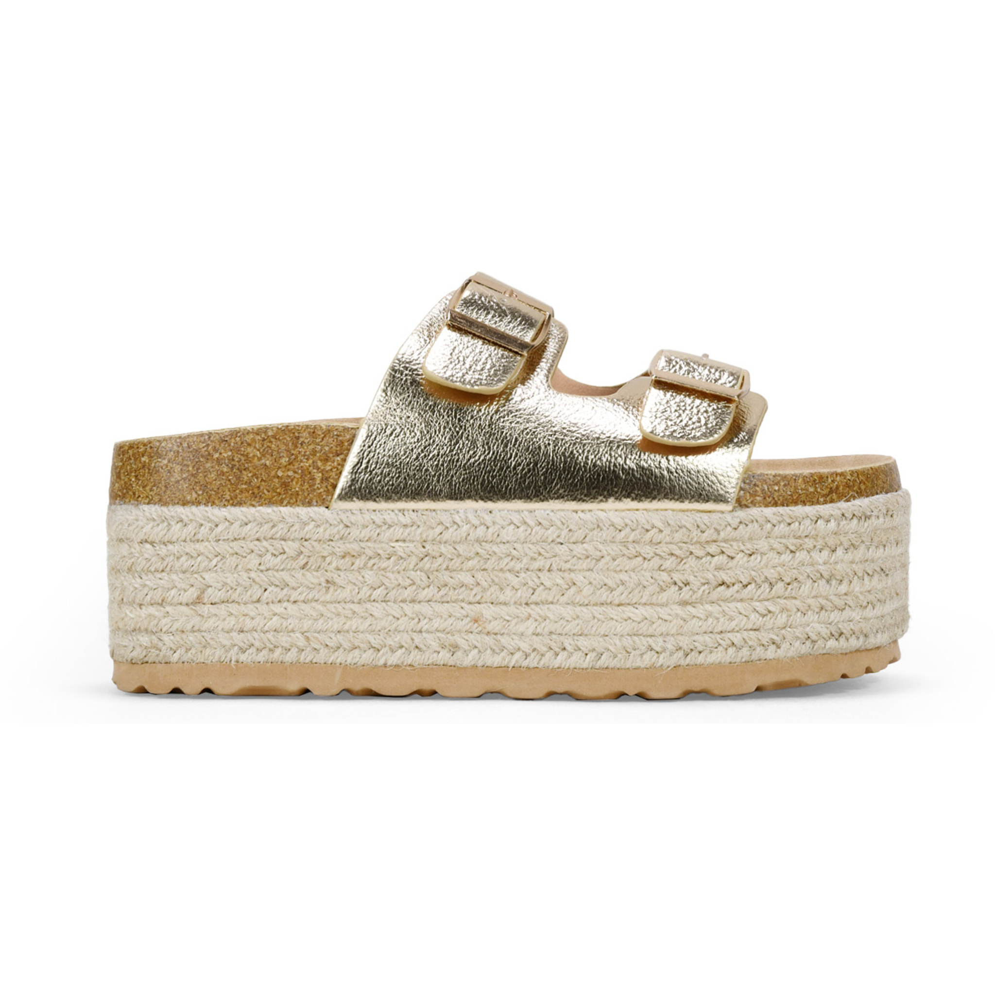Sandalias con plataforma doradas de esparto