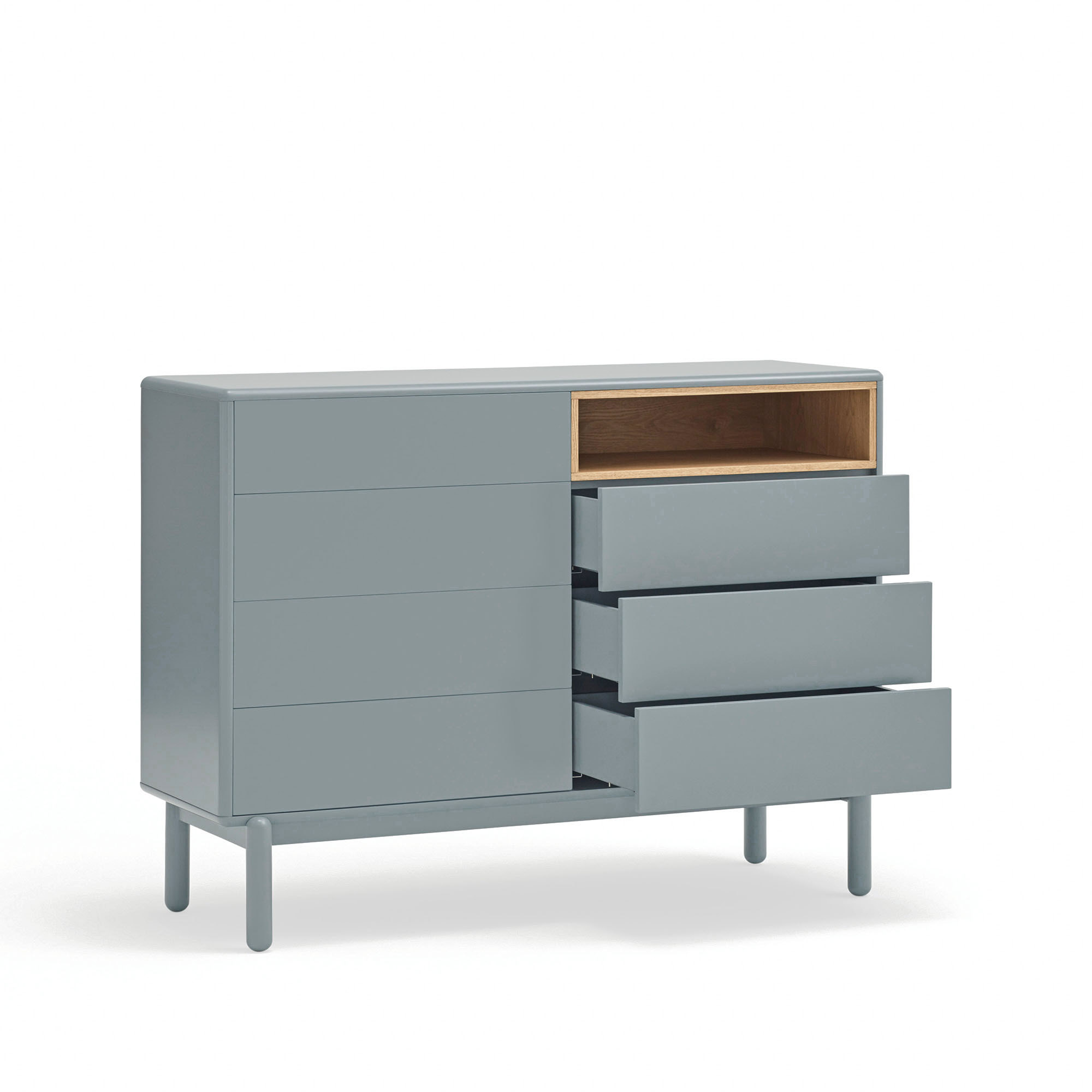 Cómoda Corvo 7 cajones gris perla
