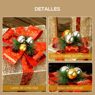 Juego de 3 Cajas de Regalo Navidad con Luces, Adornos Luminosos para Árbol de Navidad con 58 LED Blanco Cálido, Illuminación Navideña para Interior, Exterior y Fiesta, Dorado