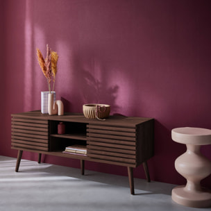 Meuble TV scandinave décor bois rainuré 2 portes 120cm MADERE