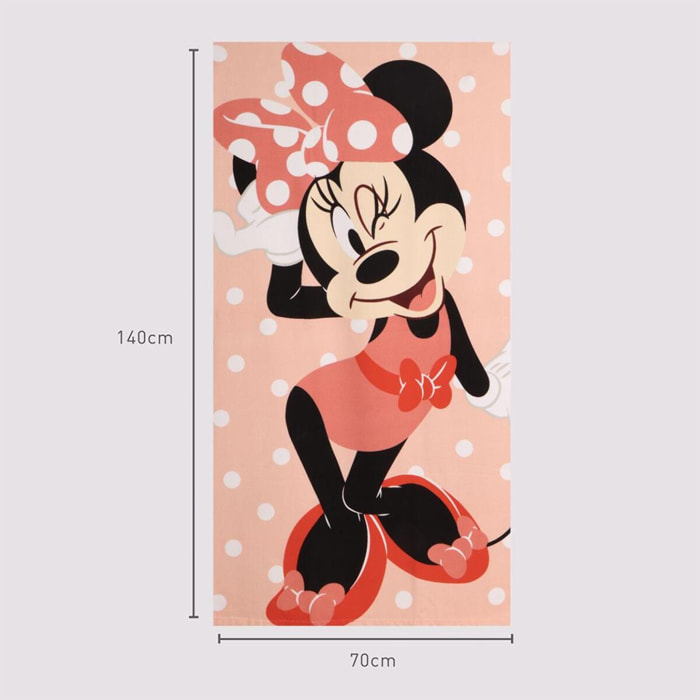 Toalla Microfibra de Minnie Mouse - 70x140x1 cm - Color:Coral