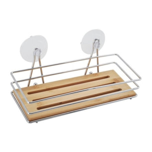 Etagère de douche à  ventouses Bambou & Chromé MSV