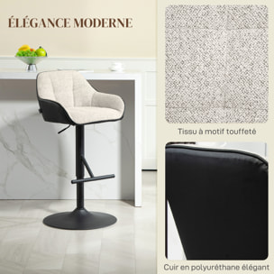 Lot de 2 tabourets de bar design capitonné acier noir mat tissu gris clair