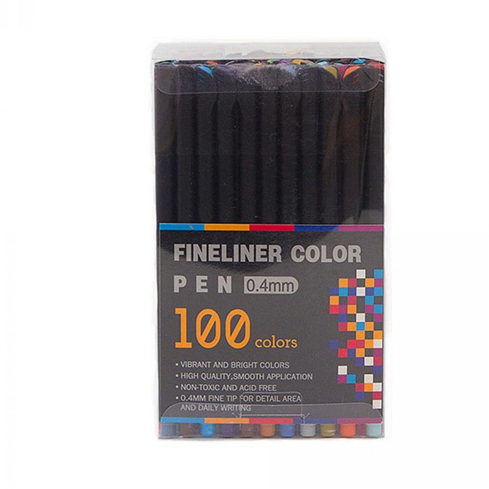 Set 100 Rotuladores COLOR FINELINER profesional punta fina 0,4 mms. Colores definidos y brillantes para delinear, ilustraciones, mandala…