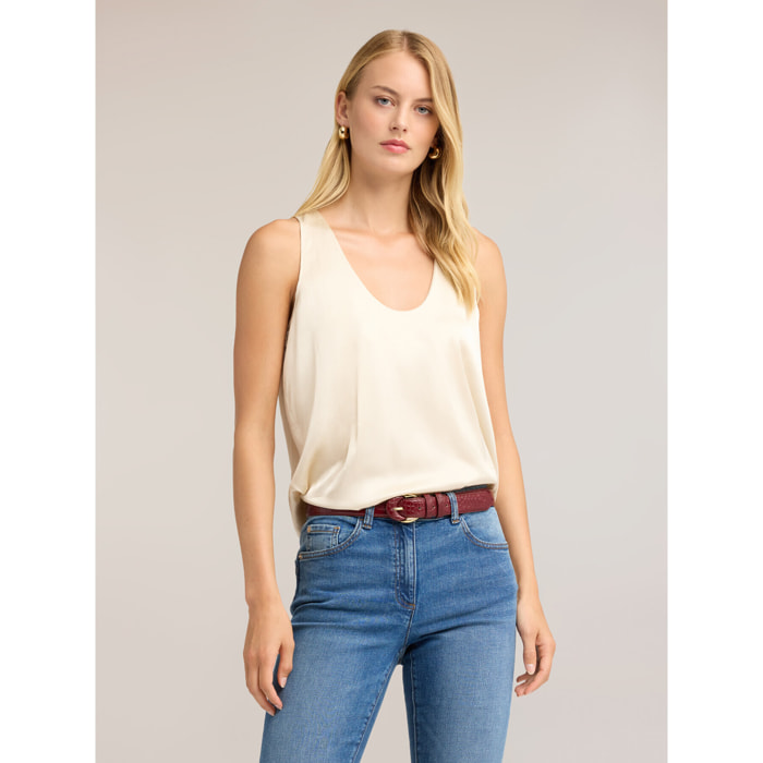 Motivi - Top in raso di viscosa con scollo profondo - Bianco