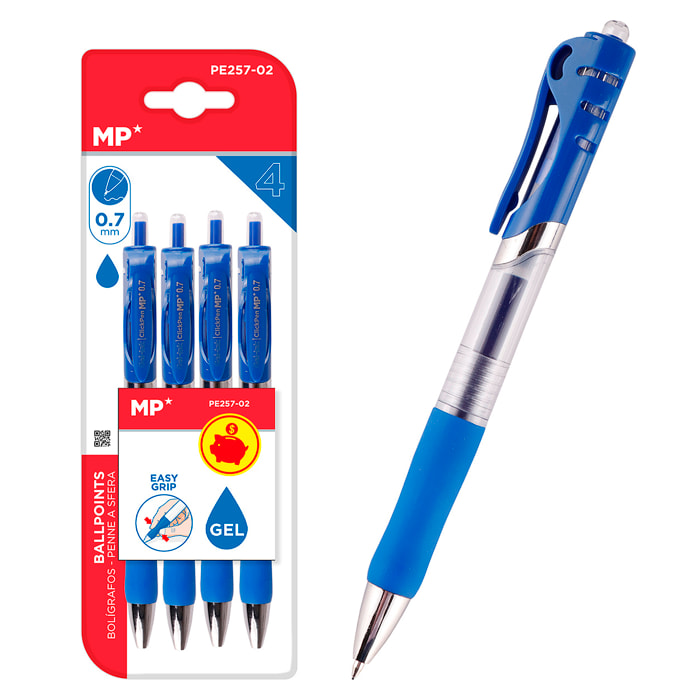 SET BOLÍGRAFO TINTA GEL PUNTA 0.7 mm 4 Uds.AZUL