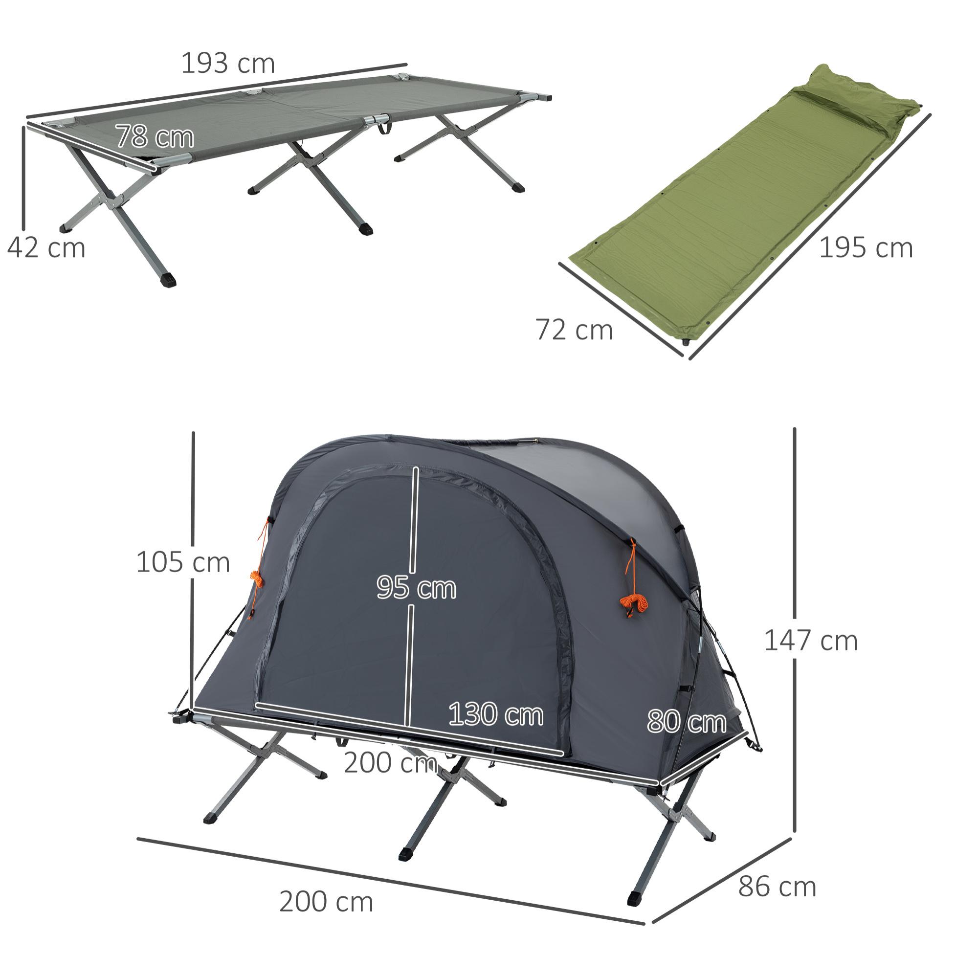 Cama de Camping con Tienda 3 en 1 Tienda de Campaña Elevada con Tienda Cama Colchón Hinchable y Bolsa de Transporte para Senderismo 200x86x147 cm Gris