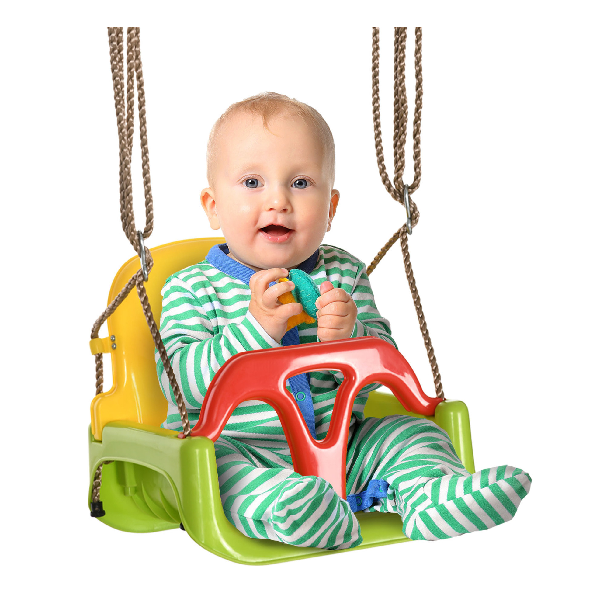 Balançoire siège 3 en 1 évolutif réglable enfant - dossier, barre en T amovibles, ceinture