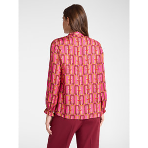 Elena Mirò - Blusa stampata con fusciacca - Fucsia