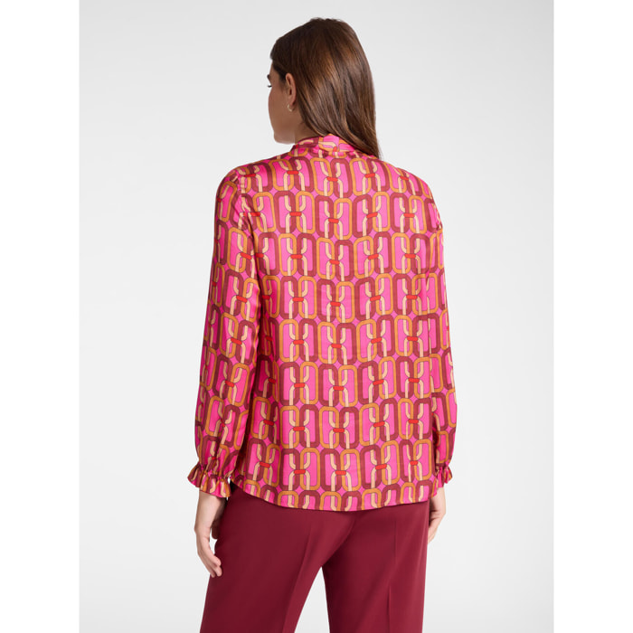 Elena Mirò - Blusa stampata con fusciacca - Fucsia